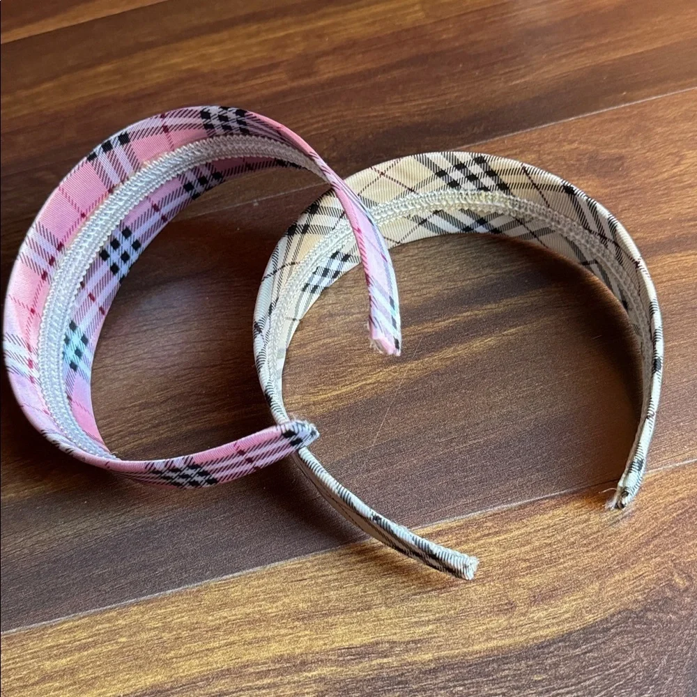 Bundle of 2 Plaid Pink and Cream Headbands OS